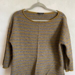 Eileen Fisher Yak and Wool Gray and Gold Striped Sweater